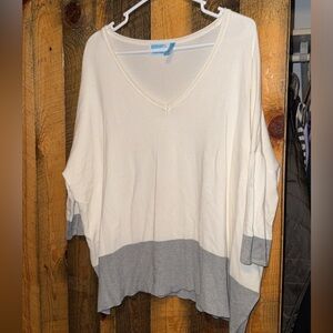 Cream and Gray V-Neck Sweater